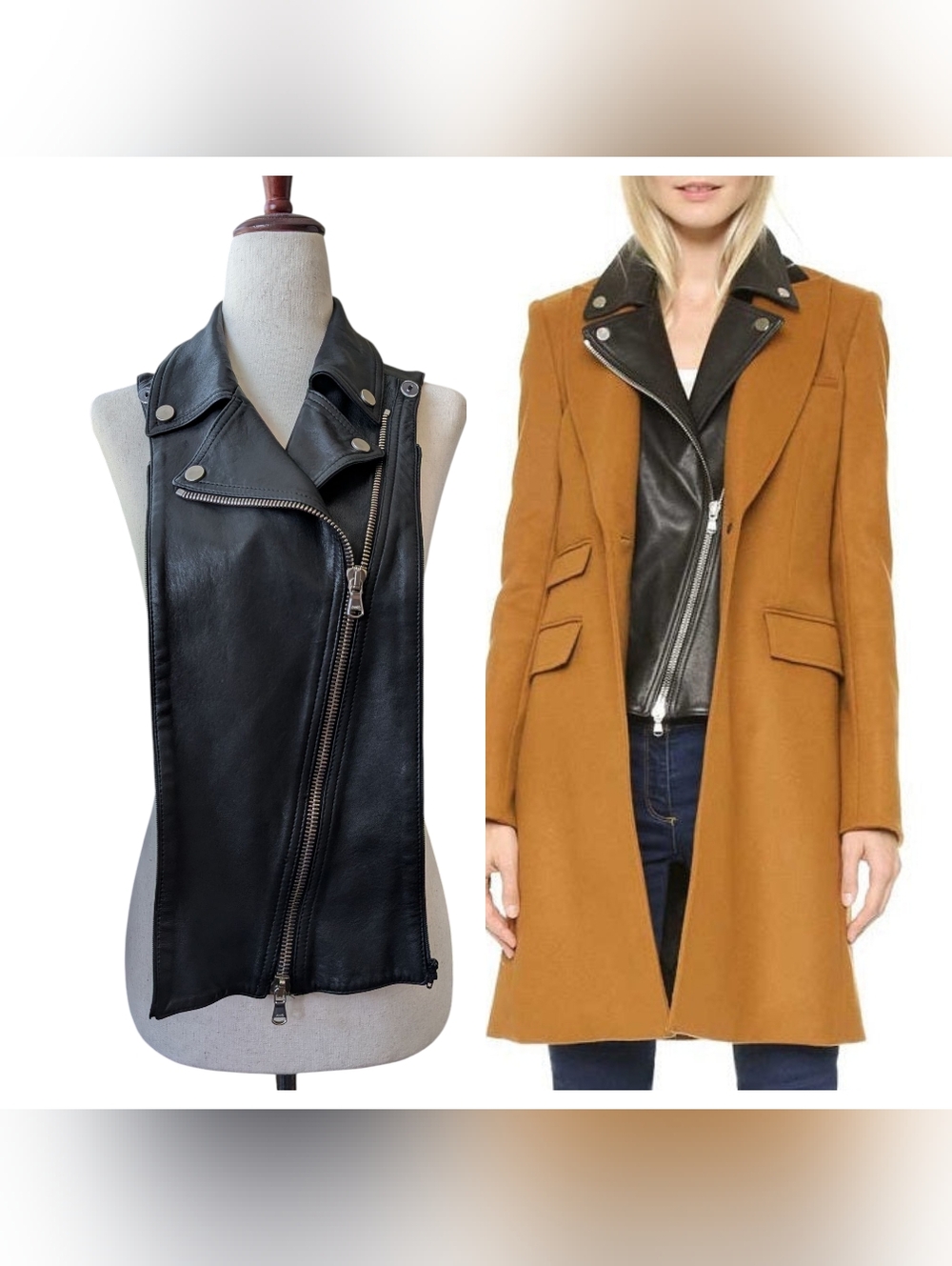 Veronica Beard Leather Moto Dickey Insert O/S Zip